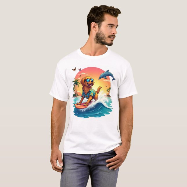 Camiseta Surf Dog Vibes 🐶 Golden Retriever Summer Tee (Anverso completo)
