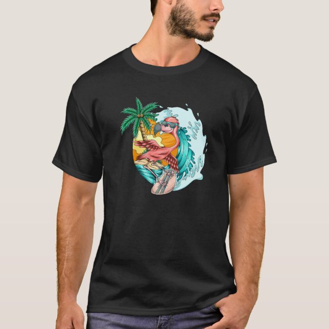 Camiseta Surf Flamingo Surfista Surfboard Las Ondas 1 (Anverso)