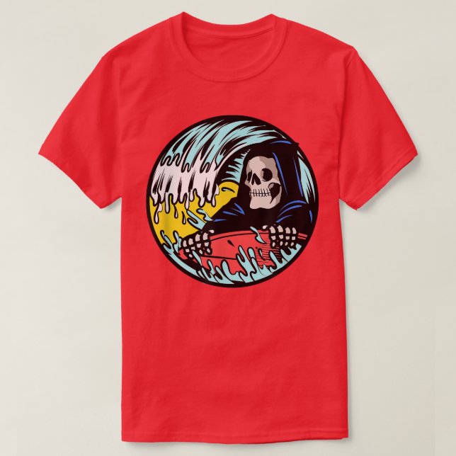 Camiseta Surf Grim Reaper Skeleton Surfing  (Diseño del anverso)