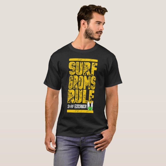 Camiseta Surf Groms Rule!! (huella única amarilla) (Anverso completo)