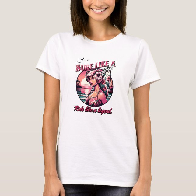 Camiseta Surf Like a Chica Chica de surf con tablero rosa (Anverso)