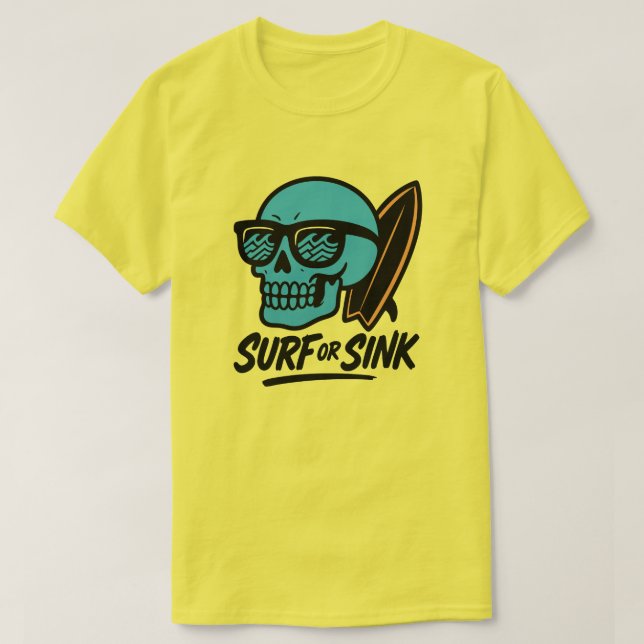 Camiseta Surf o cráneo de rosado (Diseño del anverso)