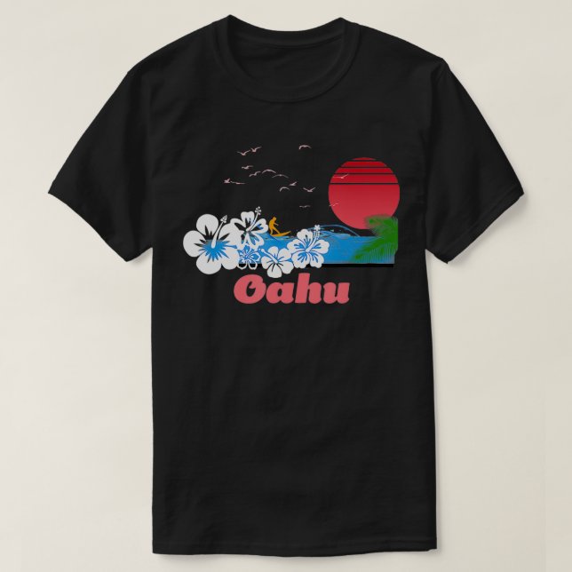Camiseta Surf Oahu Hawaii Retro 80 (Diseño del anverso)