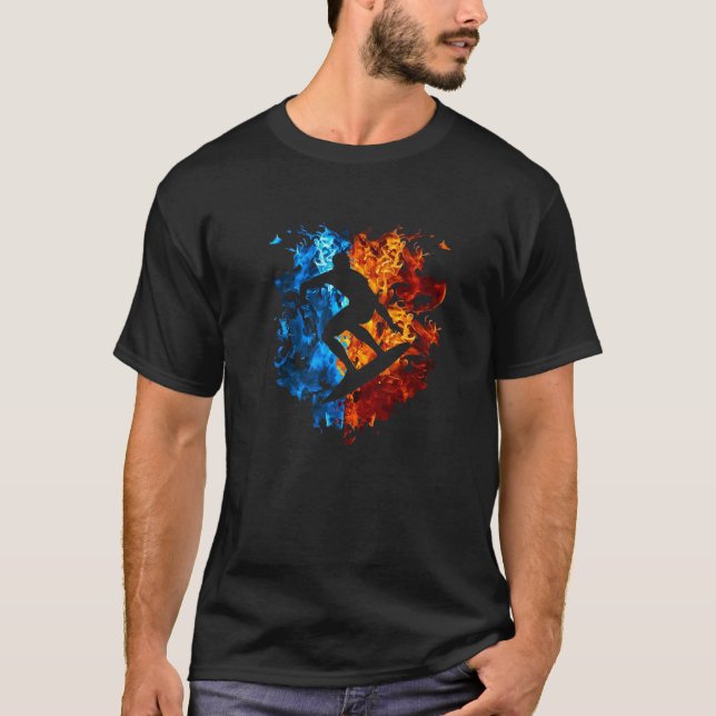 Camiseta Surf Red Blue Fire Surfer Sports Surfboard (Anverso)