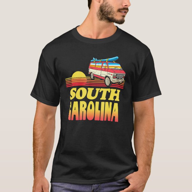 Camiseta Surf Retro Carolina del Sur Sunset y Van Ochenta (Anverso)