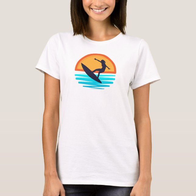 Camiseta Surf Retro Sunset _ Viajes de playa de época (Anverso)
