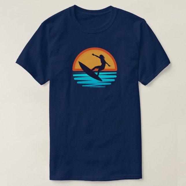 Camiseta Surf Retro Sunset _ Viajes de playa de época (Diseño del anverso)
