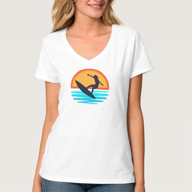 Camiseta Surf Retro Sunset _ Viajes de playa de época (Anverso)