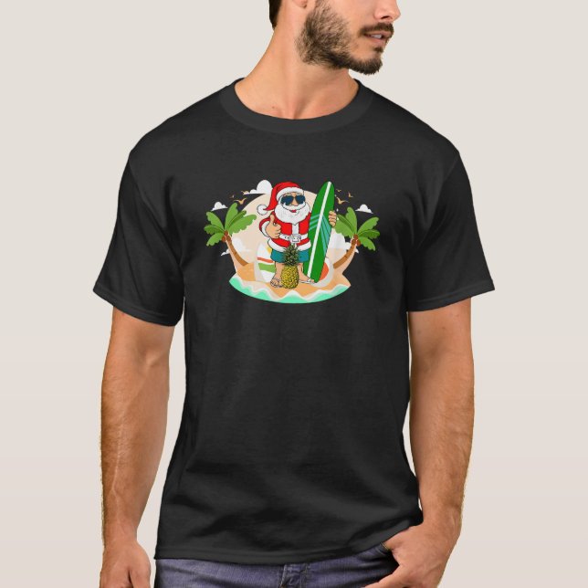 Camiseta Surf Santa Claus o Surf Beach Christm (Anverso)