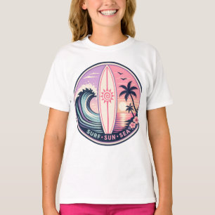 Camiseta Surf • Sol • Mar Insignia Retro de Ola Tropical