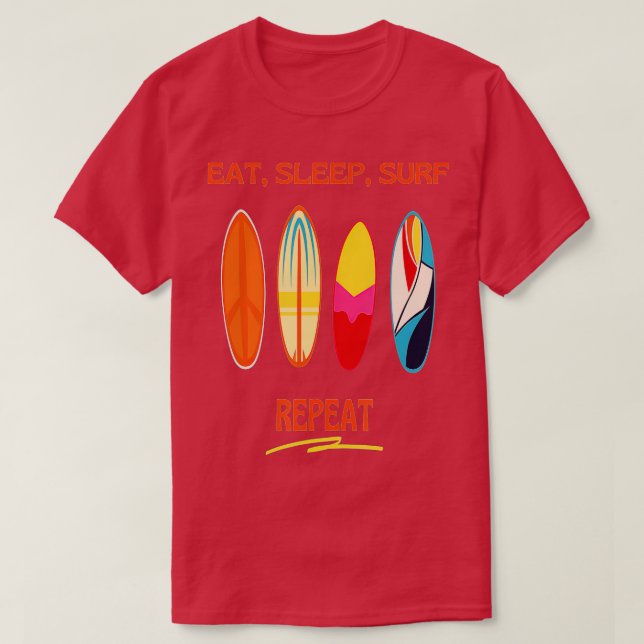 Camiseta Surf Surfboard Comer Sleep Surf Repetir Surf Retro (Diseño del anverso)