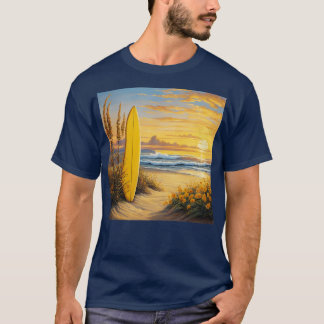 Camiseta Surfboard amarillo en la arena en la playa TShirt