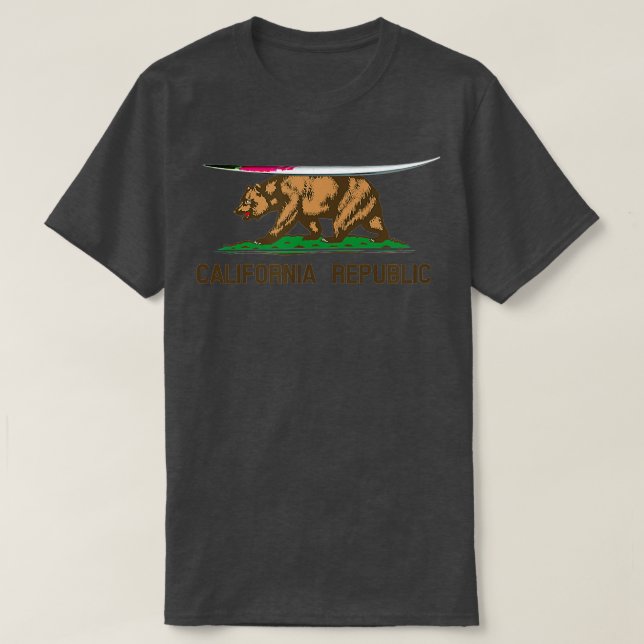 Camiseta Surfboard de oso de bandera de estado de Californi (Diseño del anverso)
