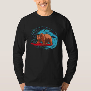 Camiseta Surfboard Grizzly Bear Ocean Wave
