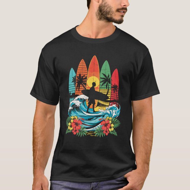 Camiseta Surfboard Hawaii Wave Surfing Beach Surfer Lover (Anverso)