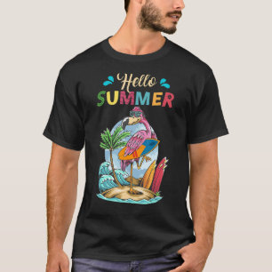 Camiseta Surfboard Hello Summer Flamingo Beach Summer Vaca