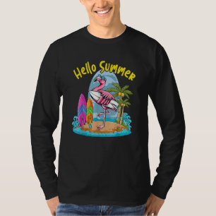 Camiseta Surfboard Hello Summer Flamingo Beach Summer Vaca