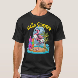 Camiseta Surfboard Hello Summer Flamingo Beach Summer Vaca