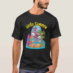 Camiseta Surfboard Hello Summer Flamingo Beach Summer Vaca
