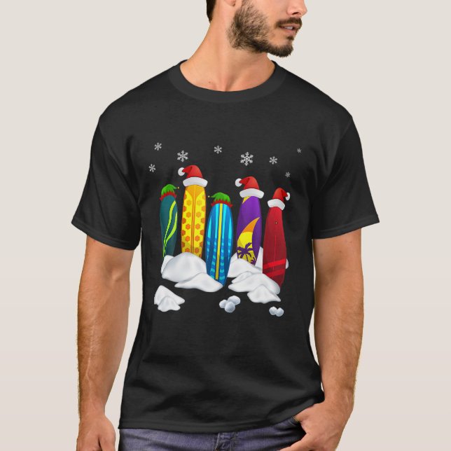 Camiseta Surfboard Xmas Santa Hat Christmas Tree Funny Surf (Anverso)