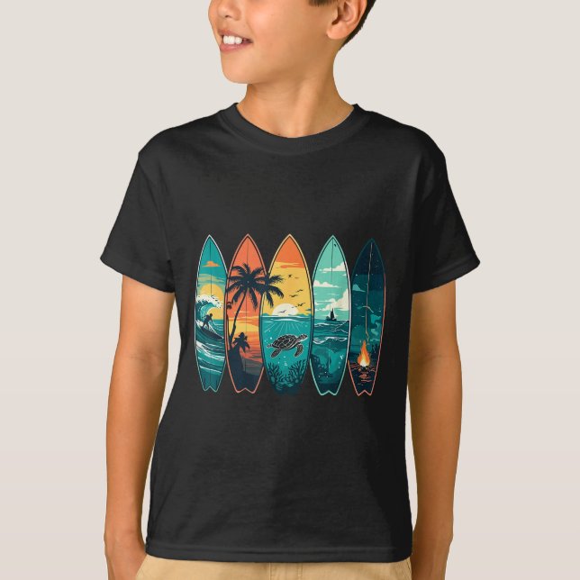 Camiseta Surfboards Sunset Ocean Beach Vibe Surfer  (Anverso)