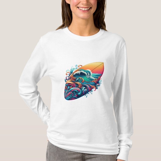Camiseta Surfbrett mit Wellen (Anverso)