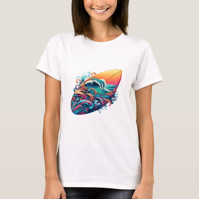 Camiseta Surfbrett mit Wellen (Anverso)