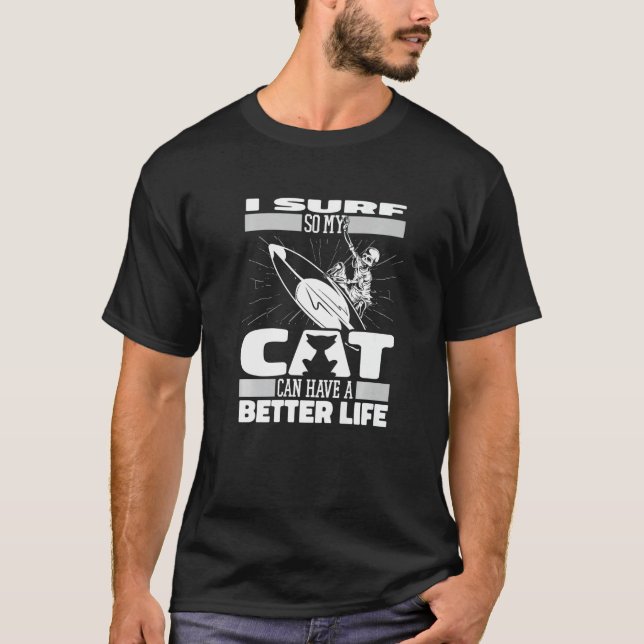 Camiseta Surfer Cat Surfboard Waves Surfriting (Anverso)