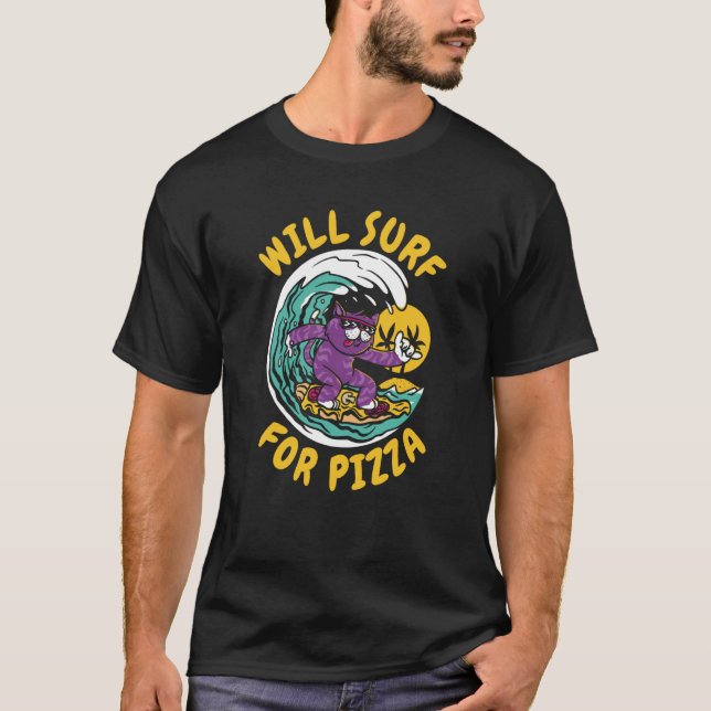 Camiseta Surfer Cat Waves Surfrider  Surfboard Pizza Surfin (Anverso)