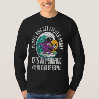 Camiseta Surfer Feline Surfboard Waves Surfrider Cat Surfi