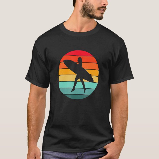 Camiseta Surfer Girl Silhouette in a Sunset Circle (Anverso)