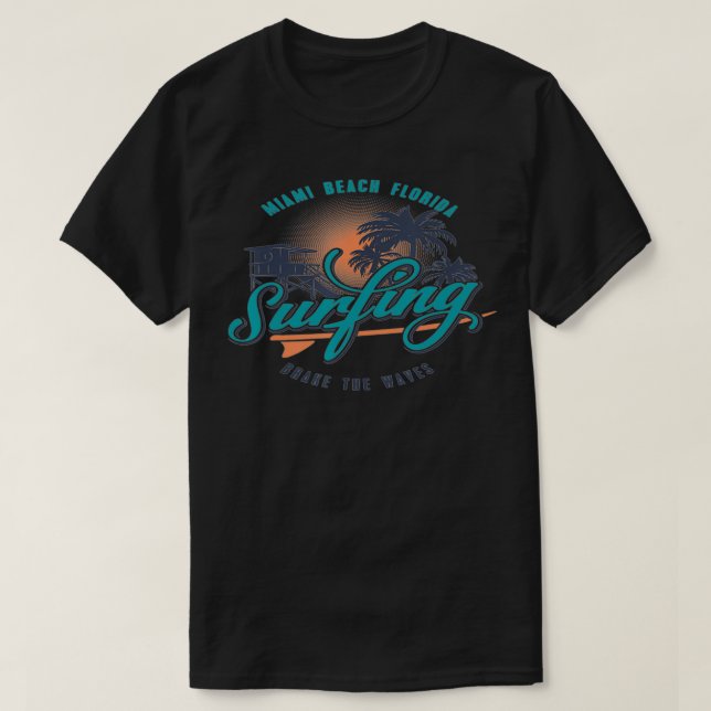 Camiseta Surfer Miami Beach Florida Rompe Las Olas (Diseño del anverso)