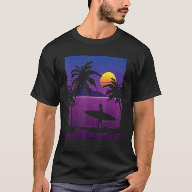Camiseta Surfer Palm Trees Synthwave Sunset Watersport Surf (Anverso)