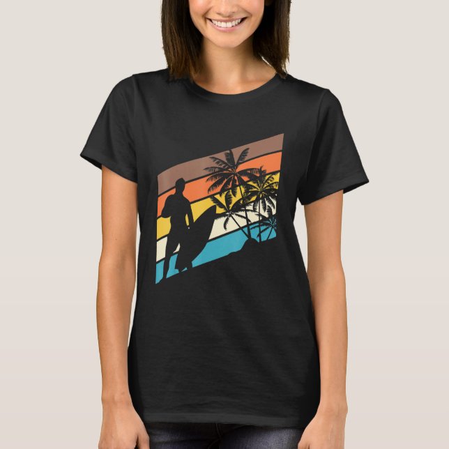 Camiseta Surfer Retro Ocean Surfer Sunset Surfboard Waves P (Anverso)
