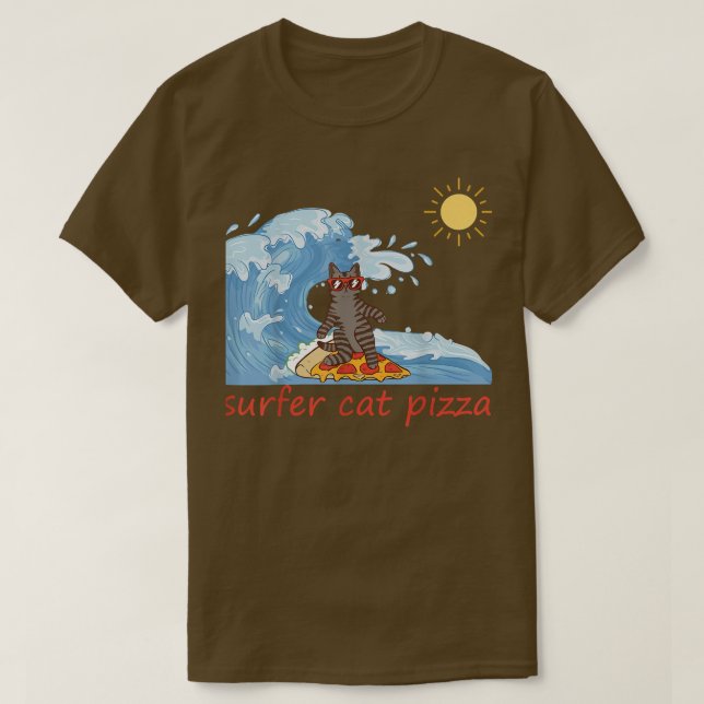 Camiseta Surfer Shirt Retro Pizza Boy Surfer Cat Pizza Chee (Diseño del anverso)
