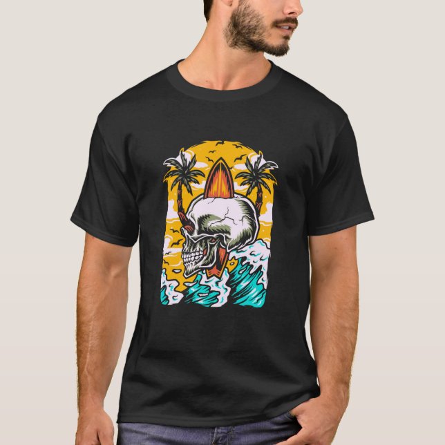 Camiseta Surfer Skeleton Waves  Surfboard Surfrider Taco Su (Anverso)