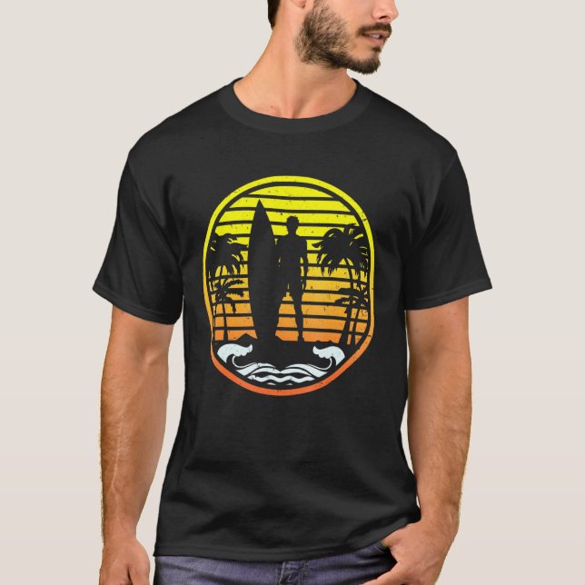 Camiseta Surfer Sunset Palm Tree Surfboard (Anverso)
