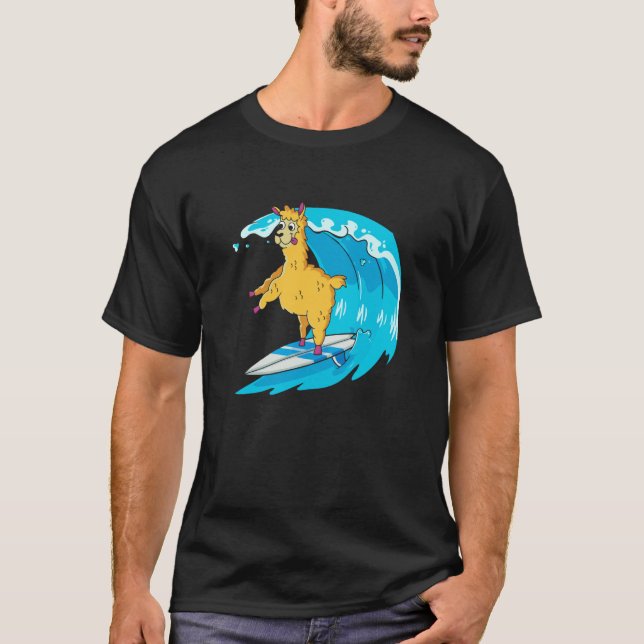 Camiseta Surfer Surfboard Waves  Surfrider Surfing Llama (Anverso)