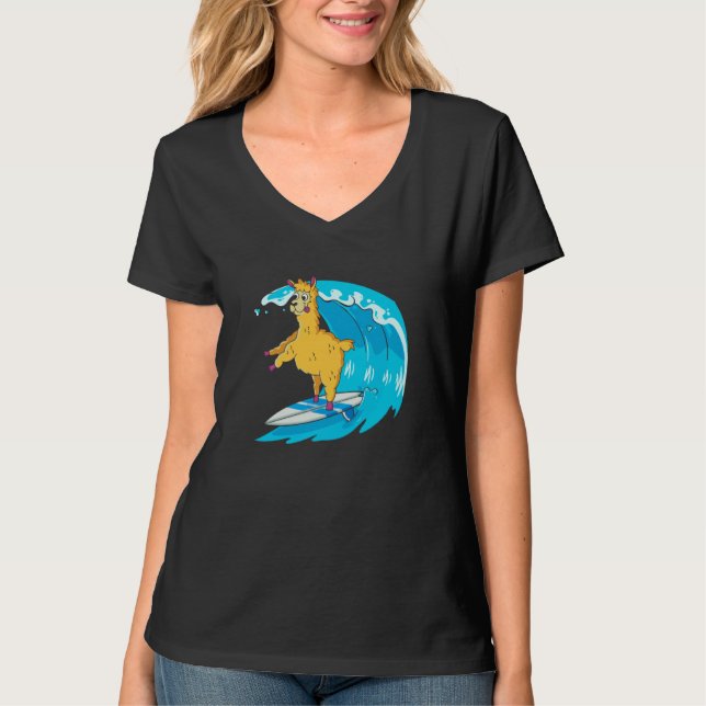 Camiseta Surfer Surfboard Waves  Surfrider Surfing Llama (Anverso)