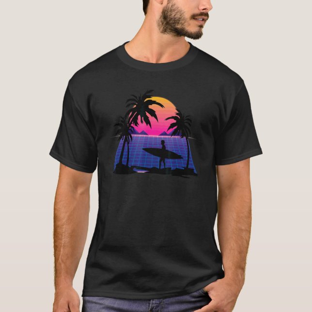 Camiseta Surfer Vaporwave Watersport Synthwave Sunset Surfi (Anverso)