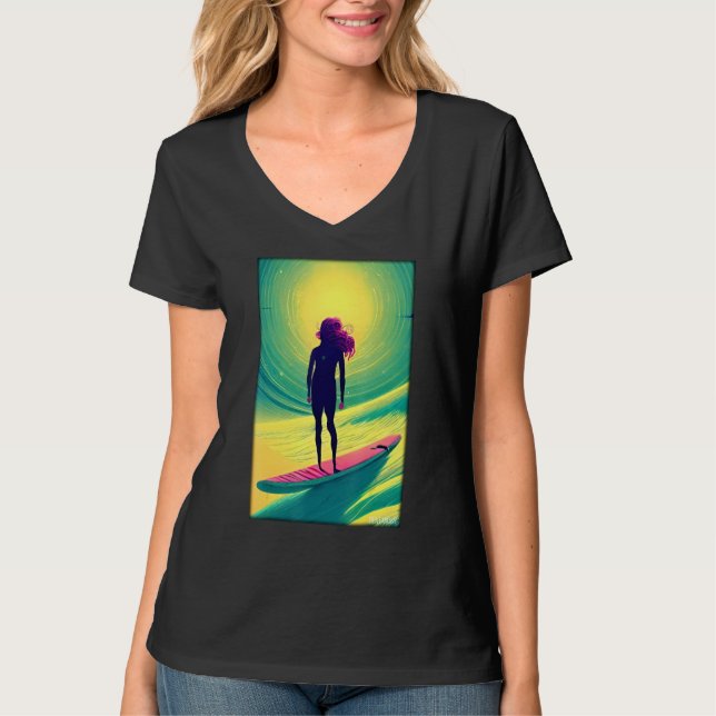 Camiseta Surfergirl Girl Woman Surfboard Waves Sea Vacation (Anverso)
