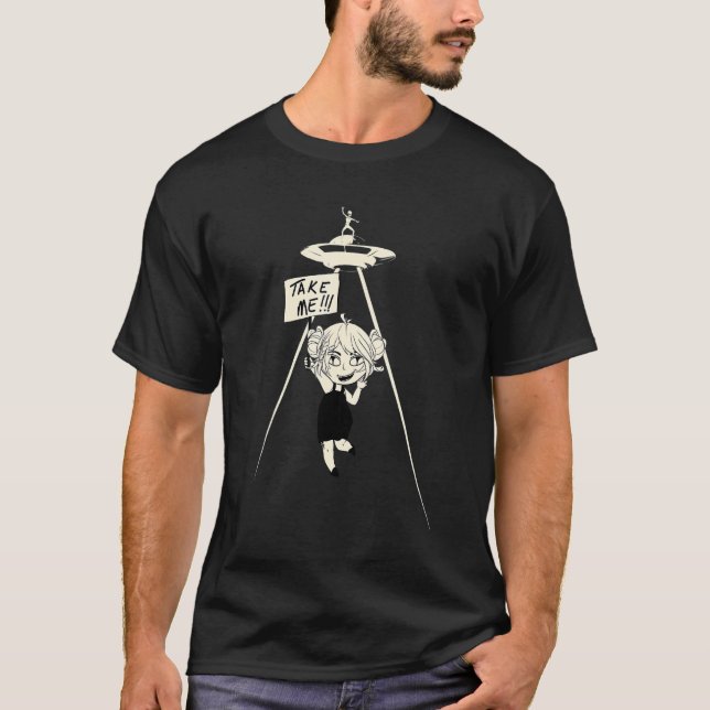 Camiseta Surfing Alien En La Ufo Tomando Un Viajero Con Una (Anverso)