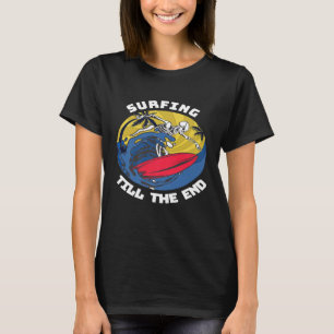 Camiseta Surfing Big Wave Skeleton En Surfboard Retro Sunse