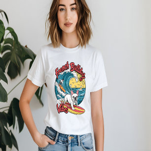 Camiseta Surfing Bulldog francés toma oleada
