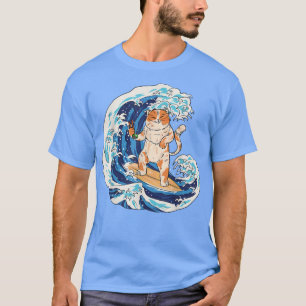 Camiseta Surfing cat and eating sushi , funny cat 