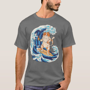 Camiseta Surfing cat and eating sushi , funny cat 1064