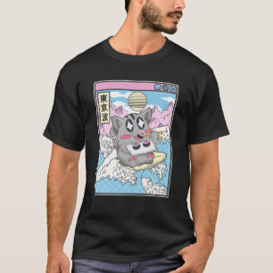 Camiseta Surfing Cat Comer sushi onda japonesa vaporwave K
