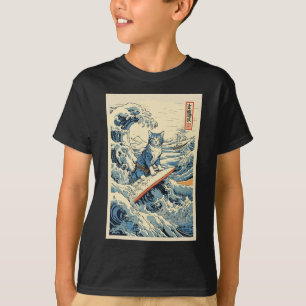 Camiseta Surfing Cat Hokusai Great Wave Off Kanagawa Japane