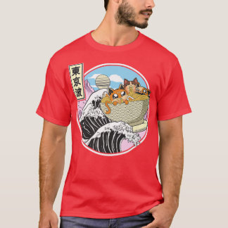 Camiseta Surfing Cats Comiendo Ramen Bowl Onda Japonesa Kaw