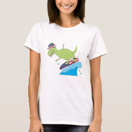 Camiseta Surfing de la Bandera Americana de Dinosaurios
